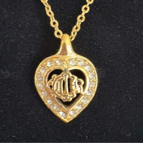 Christian Dior Gold Heart & Rhinestone Pendant Necklace - Picture 4 of 10
